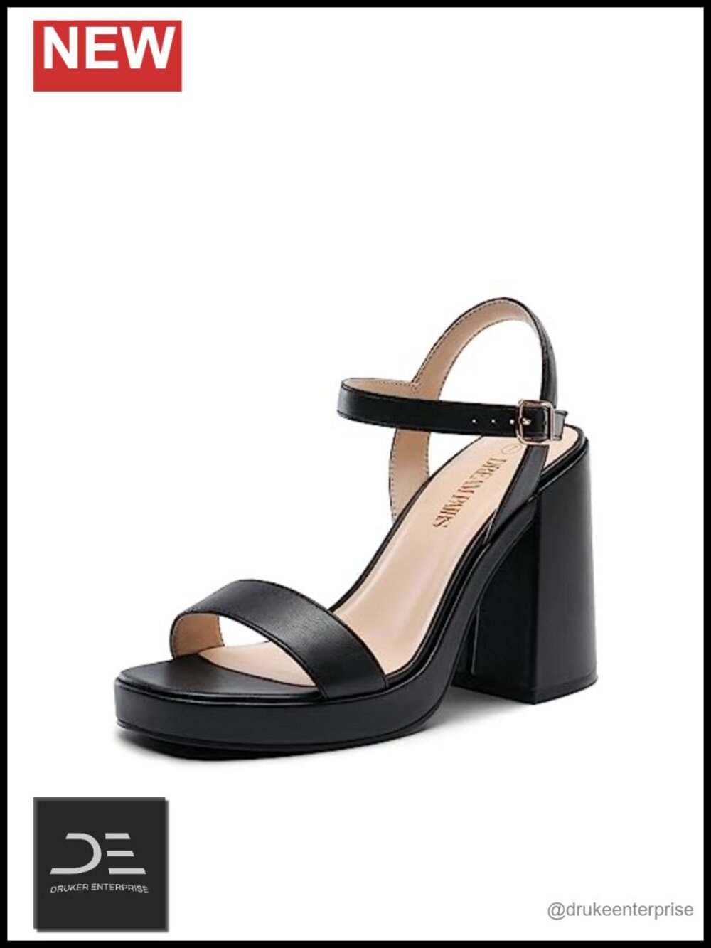 Dream Pairs Women's 4.3" Heeled Sandals, Open Toe Ankle Strap, Block Heel, Faux
